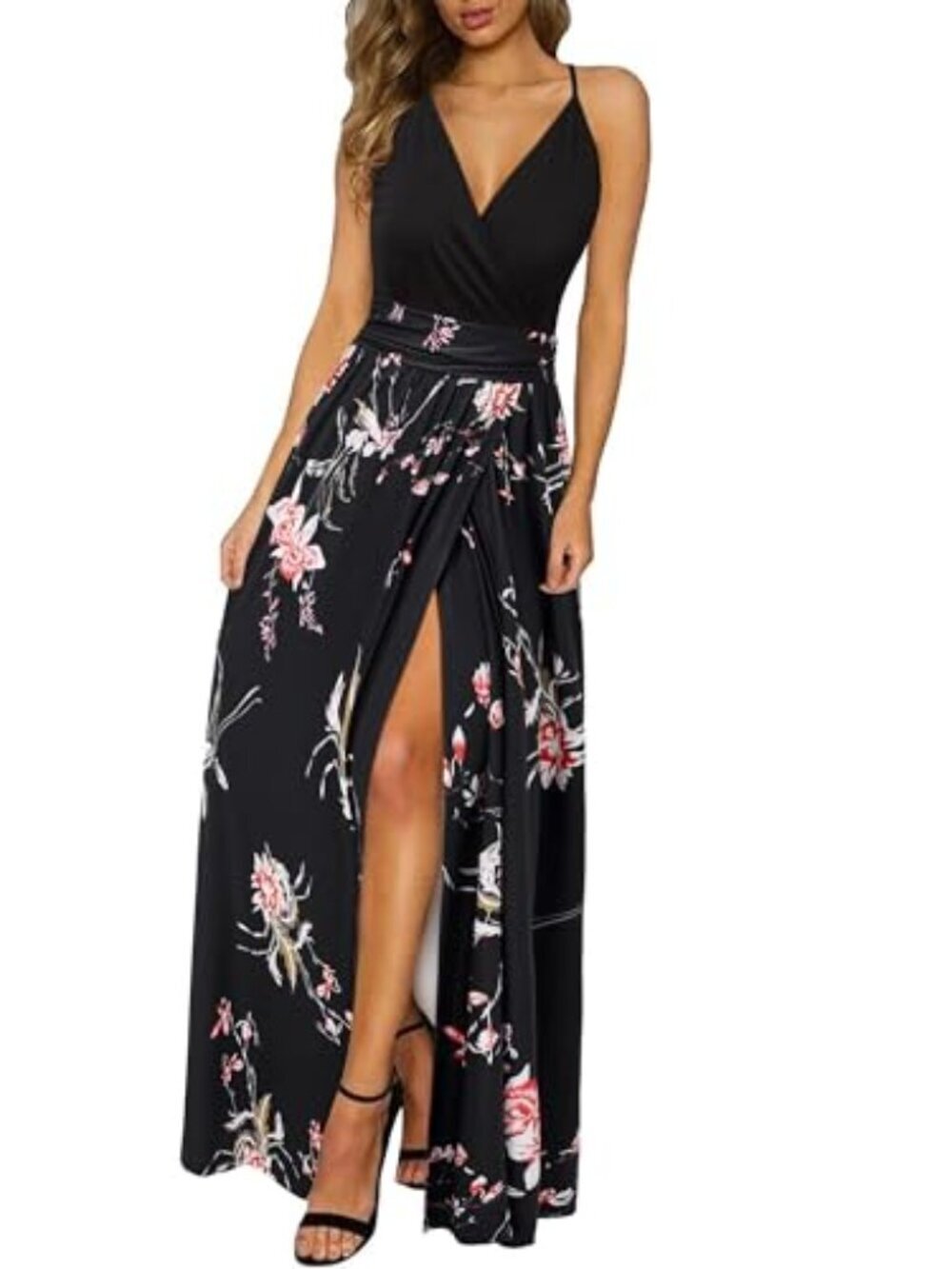 🆕 Women's Summer V Neck Spaghetti Strap Sleeveless Casual Split Long Maxi Dress